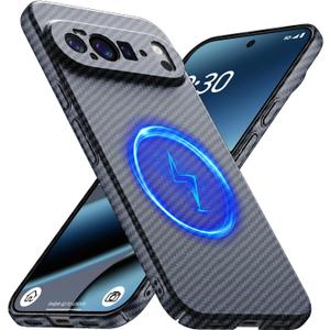 Magnetic Google Pixel 10 Pro XL Case,Ultra-Thin Soft Touch Skin Carbon Fiber Bump Texture [Compatible with PixelSnap/Magsafe],Slim Minimalist Lightweight Protective Matte Hard Cover-Black