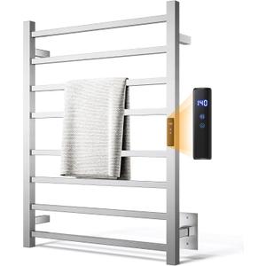 Towel Warmer Rack, Heated Towel Racks for Bathroom, Wall Mounted Towel Warmer, Stainless Steel 8-Bars Drying Rack with Intelligent Touch Screen Timer, Brushed Nickel
