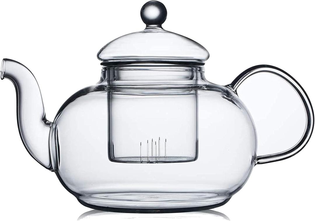CNGLASS Glass Teapot Stovetop Safe,Clear Teapot with Removable Infuser 20.3 oz,Loose Leaf and Blooming Tea Maker