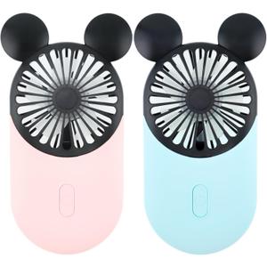 Cute Mouse Personal Mini Fan, Rechargeable Handheld USB Fan, 3 Adjustable Wind Speeds and Wearable Design, Portable Pocket Size for Travel/Outdoor/Vacation/Park Trip (Pink+Blue)