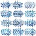 Soaoo 36 Pcs 7.87" Christmas Snowflakes Ornaments Blue Outdoor Double Sided Christmas Hanging Decoration Plastic Crafts Ornaments for Xmas Winter Holiday Office Home Yard Porch