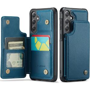 Vinich for Samsung Galaxy S24 Wallet Case with Card Holder, RFID Blocking Credit Slots Kickstand Shockproof Phone Cover Fit for Galaxy S24 6.2" Blue