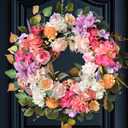 22-inch Pink Front Door Wreath Spring Artificial Rose Wreath Spring Summer Front Door Hallway Indoor Outdoor Decorative Festive Wedding Decorative