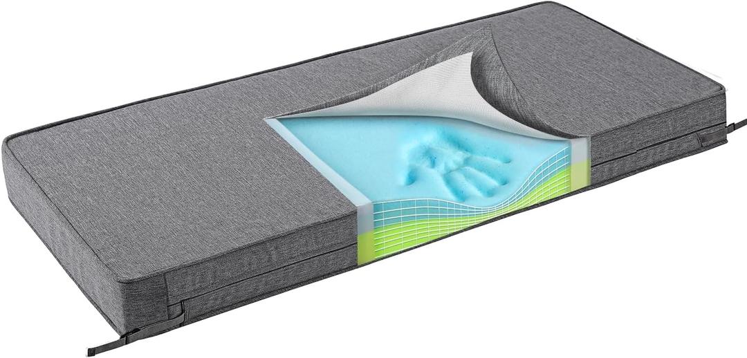 SUNROX Gel Memory Foam Bench Cushion with Ties, Ultra Durable Water Resistant FadeShield Outdoor/Indoor Universal Bench Seat Pads 42 x 16 x 4 inch, Heather Charcoal