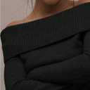 MakeMeChic Women's Off The Shoulder Sweaters Long Sleeve Knit Top Fall Jumper Pullover Tops (Black, L)
