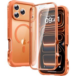 Diaclara Magnetic Designed for iPhone 17 Pro Case 6.3'' [Full Camera Protection] Full Body Bumper, [Compatible with MagSafe] Military Drop Proof Phone Case w/ Built-in Screen Protector, Orange