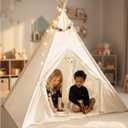 Playvibe Teepee Tent for Kids with LED Star Lights - Toddler Tent & Reading Corner, Playhouse Gift, Nursery Decor & Outdoor Backyard Fun, Spring Garden Play Tent Toy Fort for Toddlers