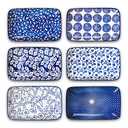 Selamica Ceramic 9.5 Inch Large Rectangular Salad Plates, Dinner Plates, Pasta Dessert Plates Serving Platters and Trays for Appetizer, Sushi, Fruit, Set of 6, Vintage Blue