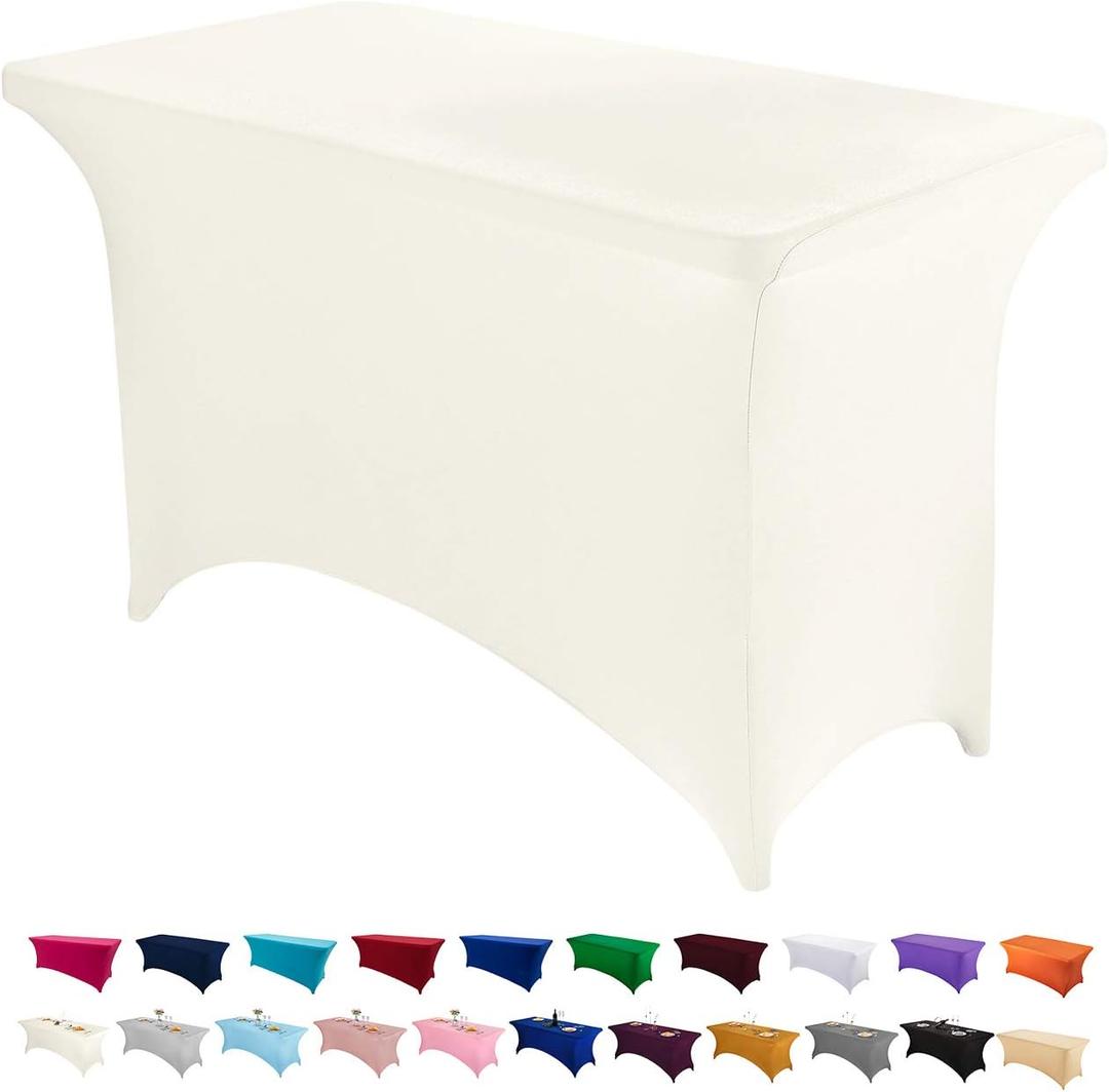 Peomeise 4FT Spandex Table Cover Rectangular Stretch Spandex Tablecloth (Ivory,4FT) (48" x 30" (Rectangle))