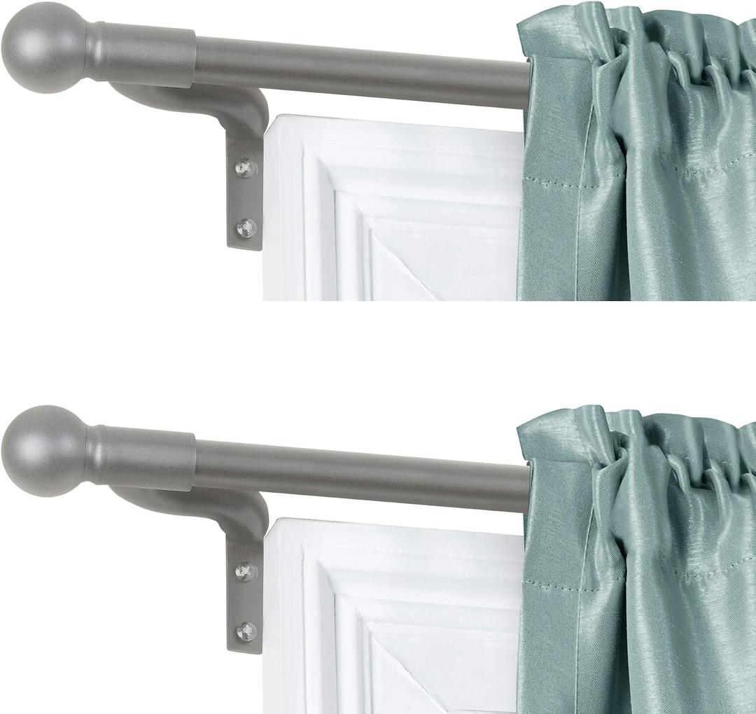 Zenna Home Curtain Rods for Windows 48 to 120 Inches, 2 Pack Adjustable Single Decorative Cafe Rods, Easy Install Window Rod, Perfect Leveling, No Measuring, Ball Finials, Brushed Nickel, Set of 2