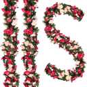 5Pcs 41FT Artificial Pink Flowers Garland, Fake Hanging Outdoor Flower Vines Pink Rose with Green Leaves, Faux Silk Flower for Backdrop Decoration Tea Party Wedding Arch Birthday