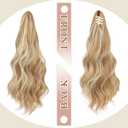 FELENDY 16" Ponytail Extension Long Curly Wavy Ponytails Clip in Claw Hair Extension Pony Tails Natural Looking Synthetic Hairpiece for Women Bleach Blonde mix Light Blonde