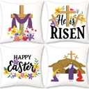JOJOGOGO He is Risen Easter Decor Throw Pillow Covers 18x18 Set of 4, Religious Easter Decorations Pillow Covers 18 x 18, Christian Home Decor Gifts Purple Throw Pillows for Couch and Bed