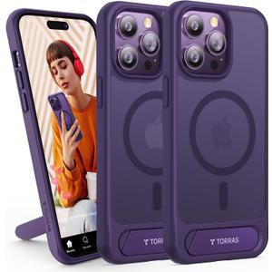TORRAS Strong Magnetic & Seamless Stand for iPhone 14 Pro Max Case, Fit for MagSafe, Mil-Grade Drop Protection, Adjustable Kickstand Phone Case for iPhone 14 Pro Max, Slim Frosted Matte Purple