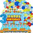 Cartoon Story 3rd Birthday Party Supplies - Backdrop, Balloons, Tablecloth, Cupcake Toppers, Banner & Decorations for Boys' 3rd Bday
