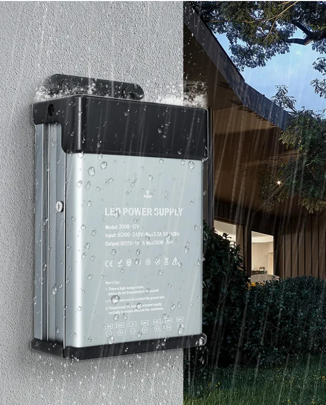 12V 200W LED Power Supply Rainproof IP44, Ultra Slim LED Transformer