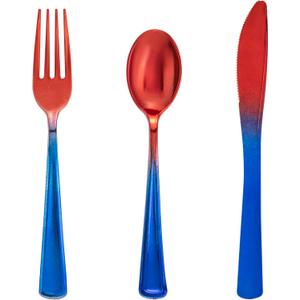 Supernal 120pcs 4th of July Silverware Set | Red and Blue Plastic Silverware (40 Forks, 40 Spoons, 40 Knives) | Heavy Duty Patriotic Plastic Cutlery & Flatware Party Supplies, Serves 40 Guests