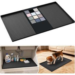 URMONA Waterproof Silicone Under Sink Mat 31'' x 19'' Shelf Liner for Kitchen and Bathroom, Cabinet and Counter Protector, Storage and Organizers, Litter Mat, Pet Cat Puppy Essentials (Black)