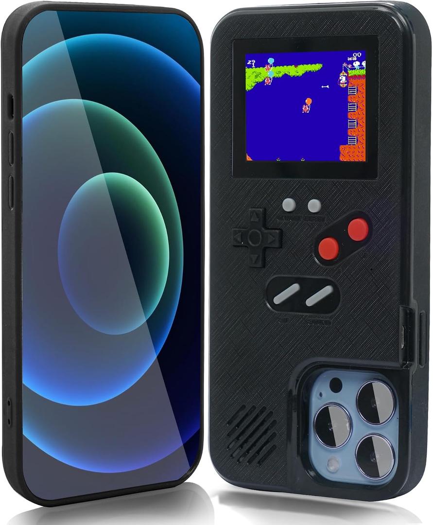 Gameboy Case for iPhone 15 Pro, Retro 168 Classic Games, Anti-Scratch Shockproof Phone Cover, Black