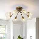 Sonrisa 8-Light 27 in. W Brass Semi-Flush Mount Modern Chandelier with Clear Cracked Glass Shades Hallway Ceiling Light PD1067801