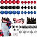 Morofme 48pcs Spider Cake Decorations Spiders Theme Cake Topper Spider Web Cupcake Decor Spiders Building Toothpick Red Black Blue Balls Cupcake Decoration for Boys Men Birthday Party Supplies
