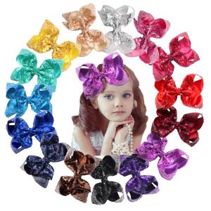 15Pcs Bling 6 Inch Hair Bows Large Big Sparkly Glitter Sequin Bows Alligator Hair Clips for Baby Girls Toddlers Kids Children Teens