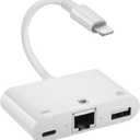 Lightning to RJ45 Ethernet Adapter Network Adapter, with Charge Port and USB Port Support USB Flash Drive/Keyboard/Mouse/Came, Plug and Play,Supports 100Mbps Ethernet Network