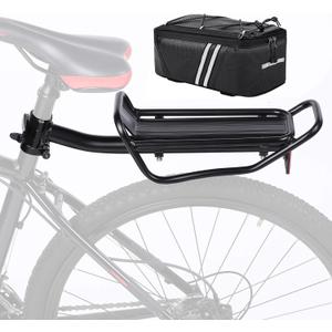 Rear Bike Rack with Quickly Release Camp,Retractable Aluminum Alloy Bicycle Cargo Rack,Thickened Frame and Main Tube for 26"-29" Frames Commuter Carrier,Max Weight 22lb,YONTUO
