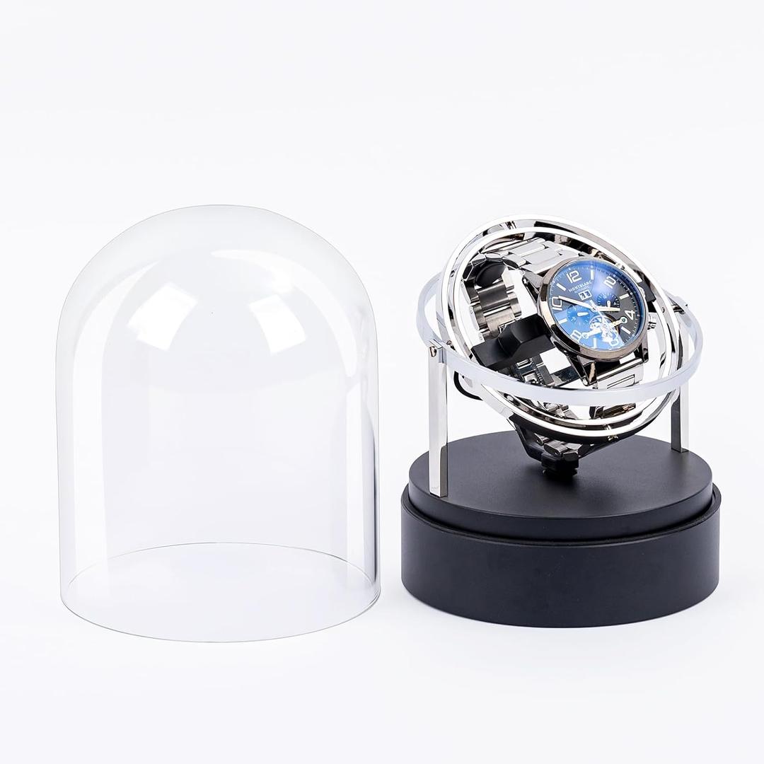 Ultra Quiet Watch Winder Under 18dB, 4 Modes & 6 Directions, for Automatic Watches Rolex/Omega, Anti-Magnetic Motor with Glass Display Case (Silver)