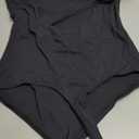 SUUKSESS Women Backless Y2k Short Sleeve Bodysuit Double Lined Open Back Sexy Basic Top (Small, Black)