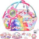 BATTOP Baby Gym Play Mat, 8-in-1 Tummy Time Activity Mat & Ball Pit with 6 Toys, Washable Sensory Playmat for Visual/Hearing/Motor Development, Newborn Gift 0-12 Months (Pink)