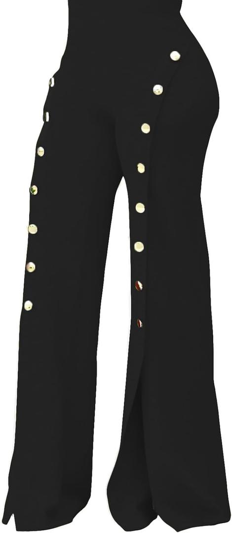 PINSV Women's High Waisted Stretchy Bootcut Pull On Dress Pants Casual Work Pants (XX-Large, 3276 Black)