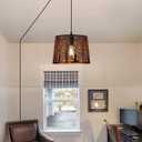 Modern Large Plug in Pendant Light with 14ft Handmade Woven Light Cord, Dimmable Switch Swag Lamp, Industrial Metal Lantern Hanging Lamp for Kitchen Island Dining Room Farmhouse, Gold and Black, Large 1 pack