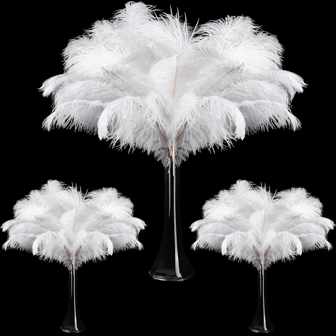 Maitys 90 Pcs Large Natural Ostrich Feathers Bulk 14-16 Inch (35-40cm) 12-14 Inch (30-35cm) 10-12 Inch (25-30cm) Ostrich Feathers Plumes for Centerpieces Wedding(White)