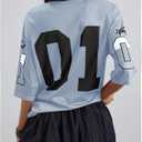 Women's Number Graphic Mesh Jersey Shirt V Neck 3/4 Sleeve Football Tee Tops Sportswear (Blue, XL)