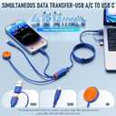 Travel Essentials 3 in 2 Multi Charging Cable 100W USB A/C to Dual USB C/for Apple Watch Charging Cable Silicone Fast Charge Compatible with iPhone 17-15 Series iPad MacBook, Type-C Devices 5FT-Blue