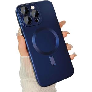 Magnetic case for iPhone 14 Pro Max Phone Case for Women, Matte Luxury Soft Metallic Luster Design with Camera Lens Protector, Compatible for Magsafe Case for iPhone 14 Pro Max 6.7"-Dark Blue