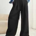 Aleumdr Wide Leg Sweatpants for Women Trendy Fashion High Waisted Drawstring Loose Long Pants with Pockets (Black)