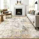 8x10 Area Rugs Living Room: Washable Large Abstract Neutral Modern Soft Rug Stain Resistant Indoor Floor Non-Slip Accent Carpet for Bedroom Nursery Playroom Dining Room Office Dorm Home- Grey Gold
