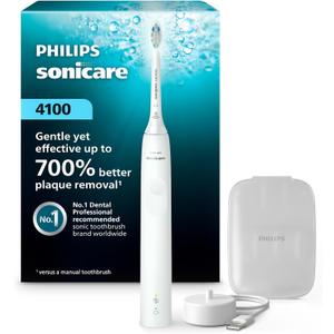 Philips Sonicare 4100 Rechargeable Electric Toothbrush, Advanced Plaque Removal, Pressure Sensor, Includes Brush Head Case, White BD5002AZ