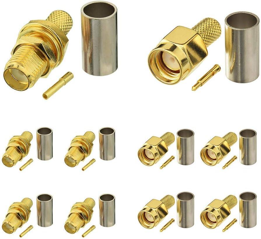 Superbat SMA Crimp Connectors Kit SMA Male + SMA Female Crimp Solder Connector Kit for RG58 RG142 RG400 RG303 RG141 LMR195 Low Loss Coax Cable 10-Pack