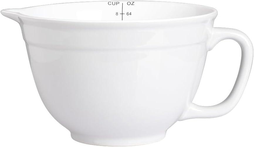 Sweejar Porcelain Mixing Bowl with Scale, Ceramic Serving Container for Kitchen, Nesting Bowl with Handle, Using for Baking, Prepping, Cooking, Set of 1(White)