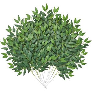 Serwalin 21.6'' Artificial Italian Ruscus Greenery Stems, 16Pcs Fake Green Leaves Decor Silk Plants Spray for Wedding Arch Bouquet Table Centerpieces Vase Filler Home Decor