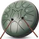 Steel Tongue Drum 11 Notes 6 Inches Rain Drum for Outside with Bag, Music Book, Drum Mallets, Mallet Holder, Finger Picks, Steel Drum for Yoga, Meditation, Prenatal Education (Green)