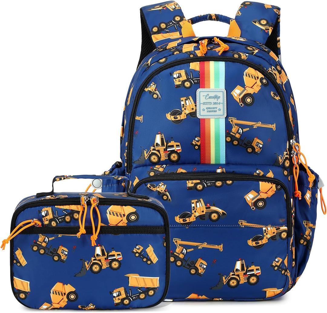 CAMTOP Backpack for Kids, Boys Girls Preschool Backpacks with Lunch Box Toddler Kindergarten School Bookbag Set (Rainbow Strip Navy)