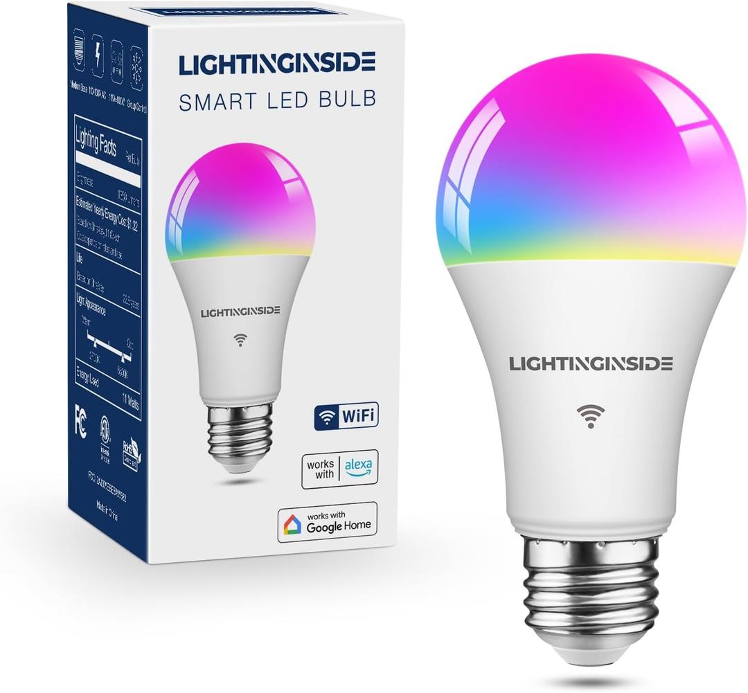 Lightinginside Smart Light Bulbs 100W Equiv., 1350LM 11W Smart Bulb Works with Alexa/Google Home/SmartLife, A19 E26 RGBCW Color Changing, No Hub Required, 2.4G WiFi Bluetooth Bulb, ETL Listed, 1PC