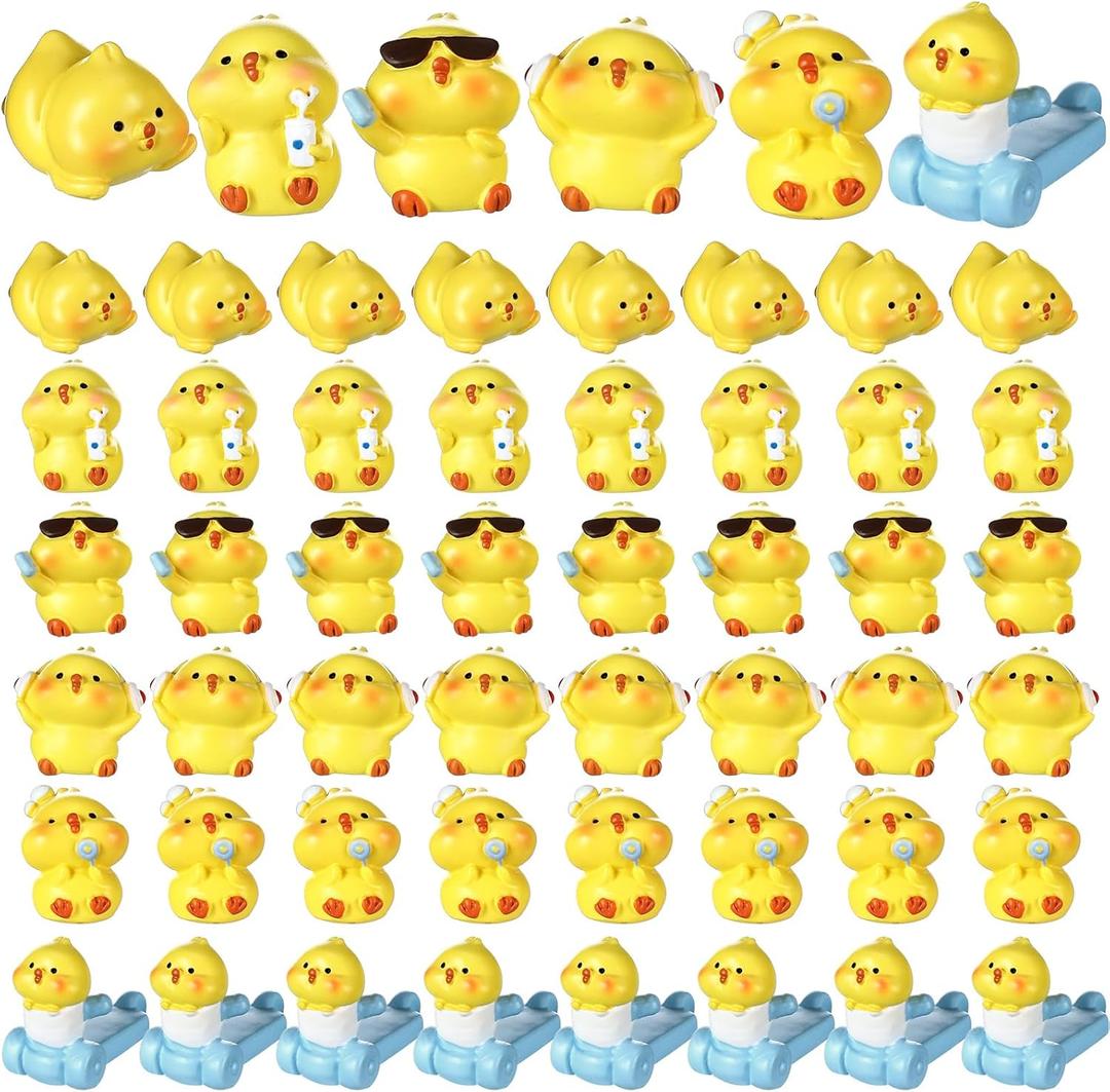 48 Pcs Easter Mini Chickens Miniature Chicks Figurines Tiny Resin Animals Cute Small Yellow Chickens Figurines for Landscape Potted Plant Easter Garden Home