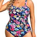 Aqua Eve Womens Plus Size One Piece Swimsuit - Ruched Tummy Control Bathing Suit Twist Front Swimwear (Colorful Floral) M/16W