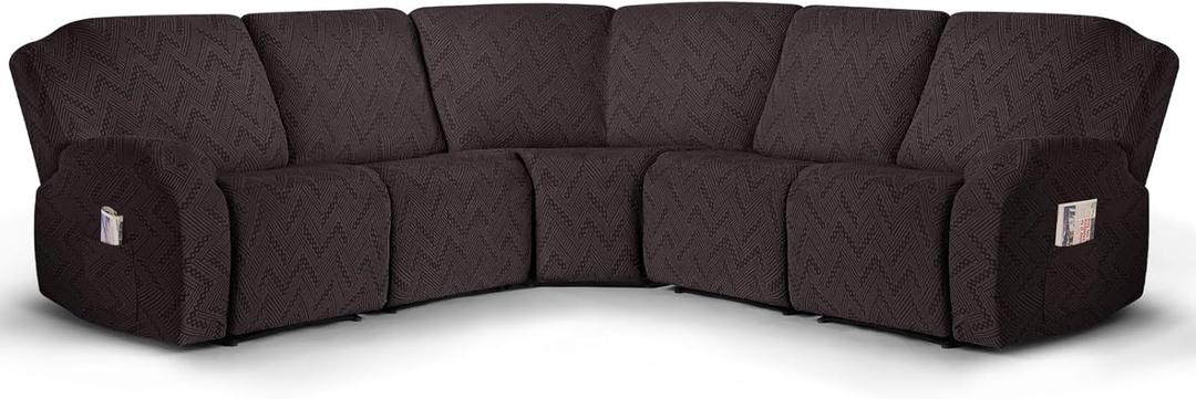 Ruaozz Sectional Sofa Covers Oversized L Shape 5 Seat Recliner Couch Covers - Washable Soft Extra Large Sectional Covers with Pockets (Chocolate)