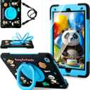 Case for iPad 9th/8th/7th Generation,Cute 3D Cool Panda Warrior Design Cover with Screen Protector, Rugged Protective Cartoon Case with Stand/Strap/Pen Slot for iPad 10.2 Kids Teens (Black+Blue)